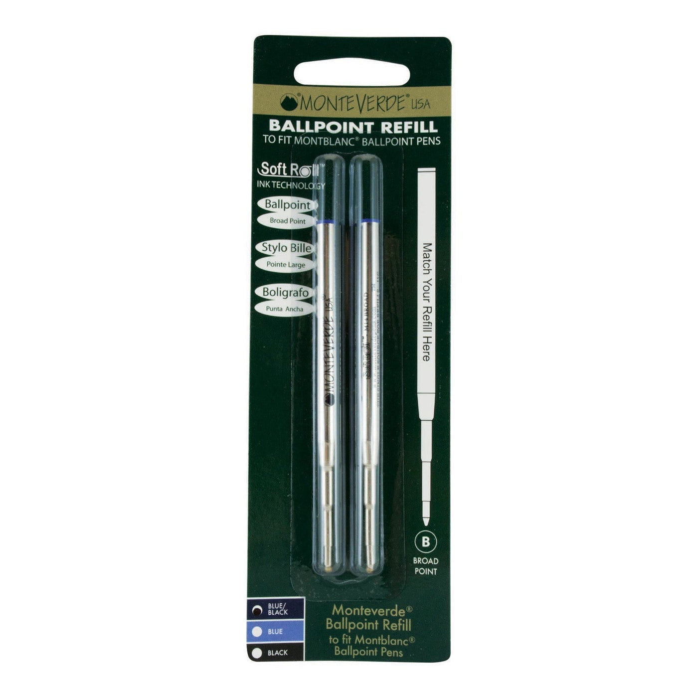 Monteverde Ball Pen Refill for Montblanc - Broad - Blue Black - Pack of 2 - penpencilink