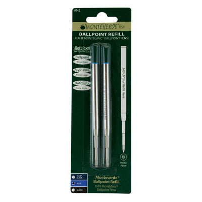 Monteverde Ball Pen Refill for Montblanc - Broad - Blue - Pack of 2 - penpencilink