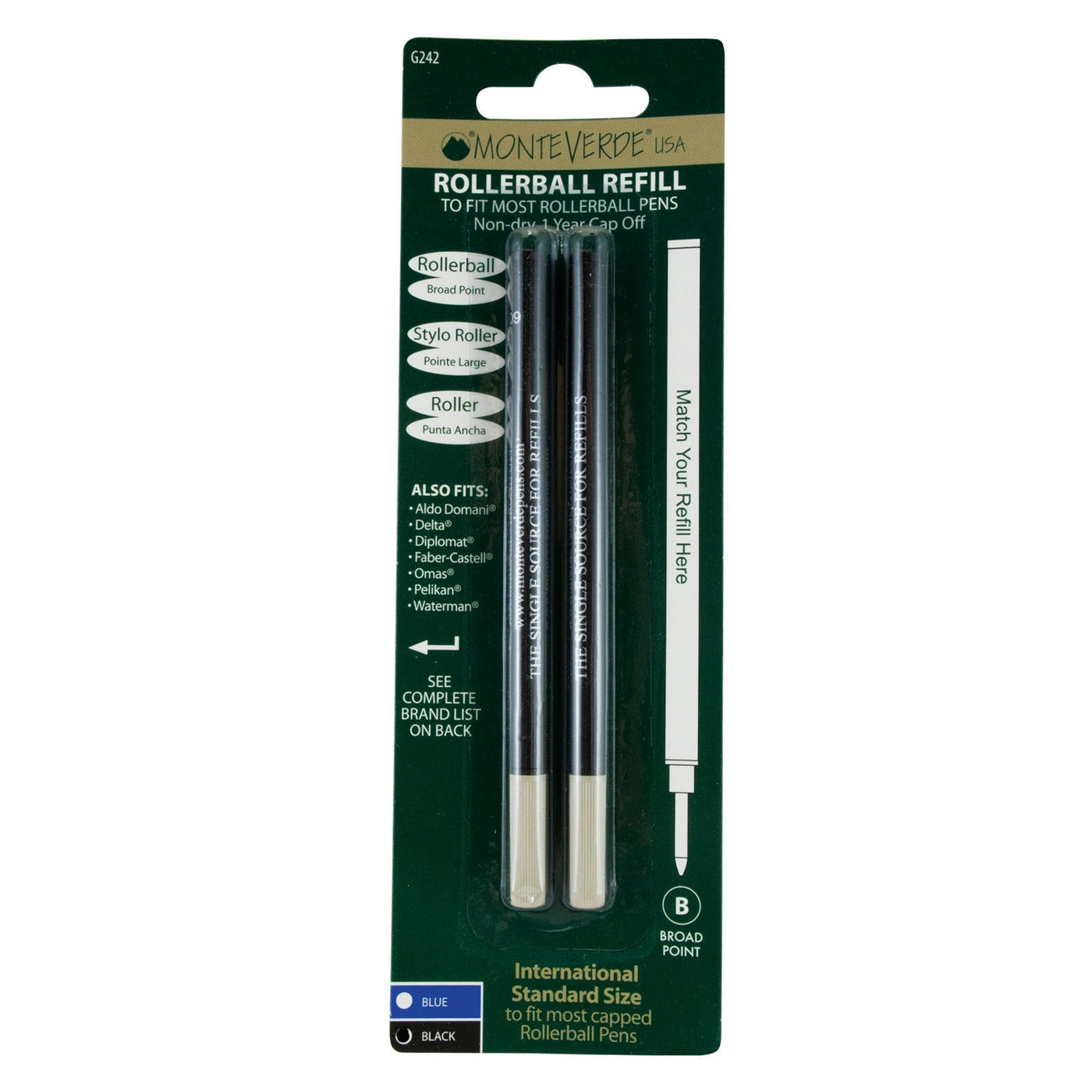 Monteverde Roller Ball Pen Refill - Broad - Black - Pack of 2 - penpencilink