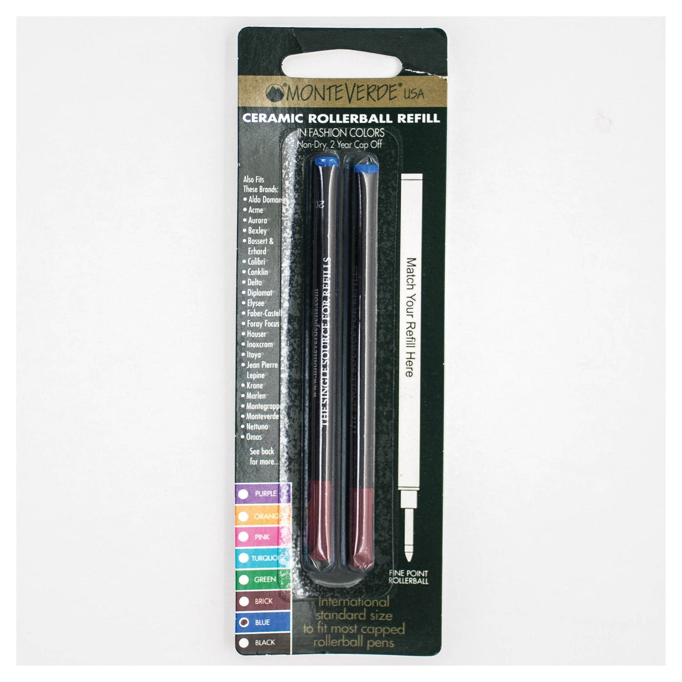 Monteverde Roller Ball Pen Refill - Fine - Blue - Pack of 2 - penpencilink