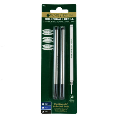 Monteverde Roller Ball Pen Refill for Montblanc - Medium - Black - Pack of 2 - penpencilink