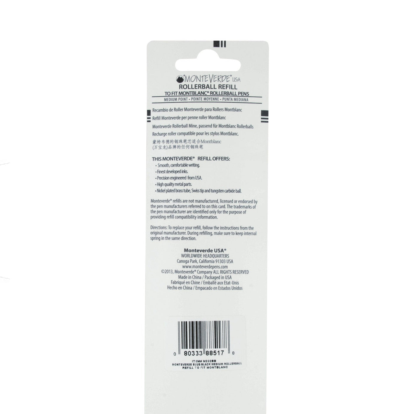 Monteverde Roller Ball Pen Refill for Montblanc - Medium - Black - Pack of 2 - penpencilink