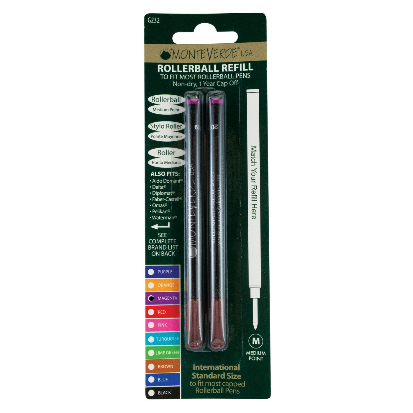 Monteverde Roller Ball Pen Refill - Medium - Magenta - Pack of 2 - penpencilink