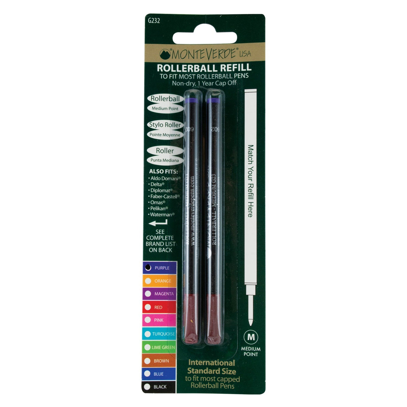 Monteverde Roller Ball Pen Refill - Medium - Purple - Pack of 2 - penpencilink