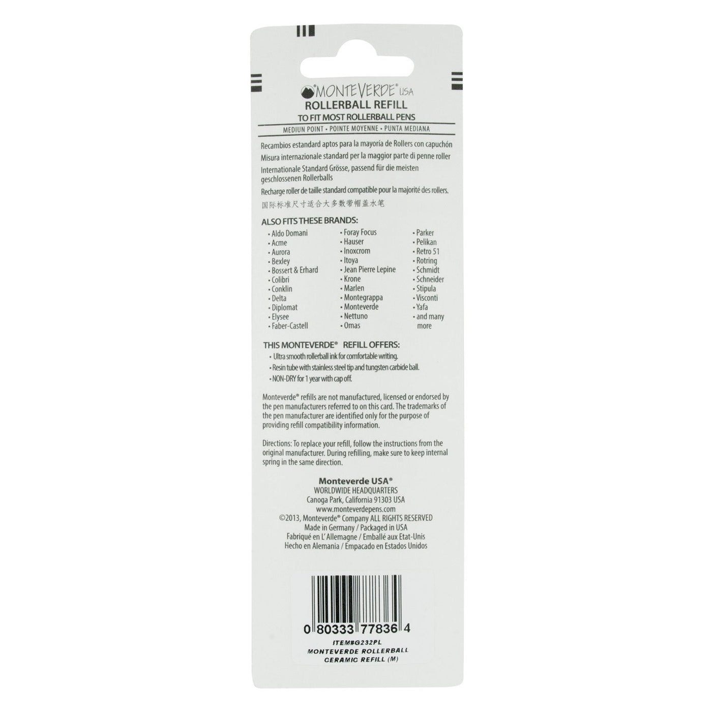 Monteverde Roller Ball Pen Refill - Medium - Red - Pack of 2 - penpencilink