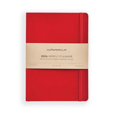 myPAPERCLIP 2026 Weekly Planner | A5 Size | Italian Vegan Leather Cover | 192 Pages, 80 GSM | Red - penpencilink