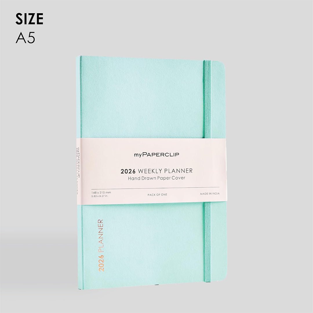 myPAPERCLIP 2026 Weekly Planner | A5 Size | Soft Cover | 192 Pages, 80 GSM | Mint - penpencilink