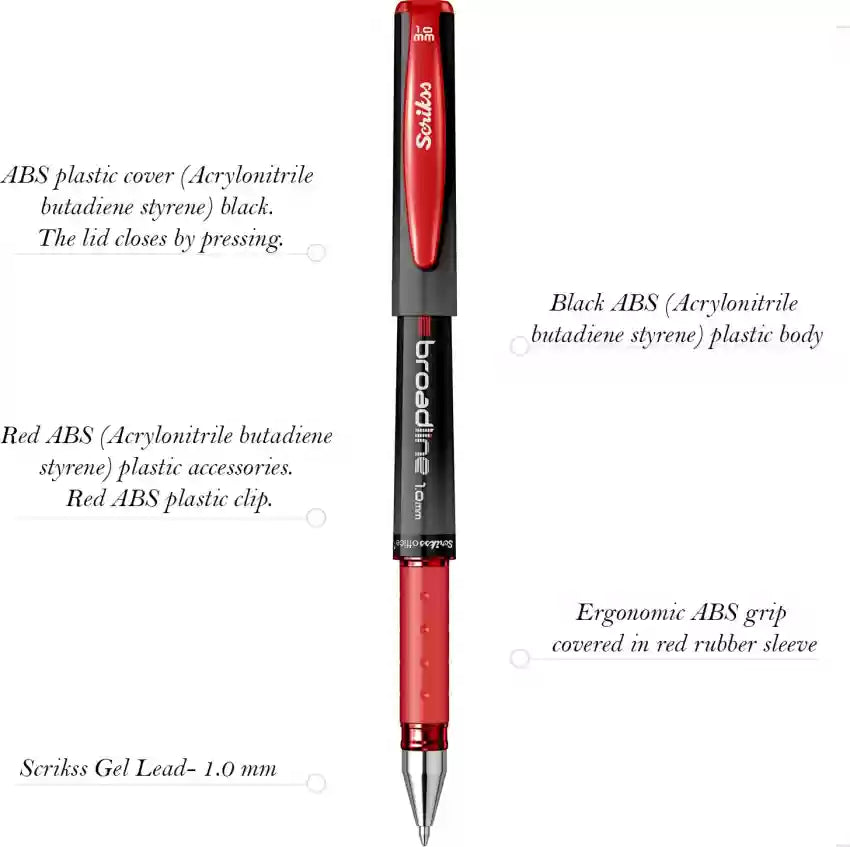 Scrikss | Broadline | Rollerball Pen | Red-1mm | Box of 12pcs