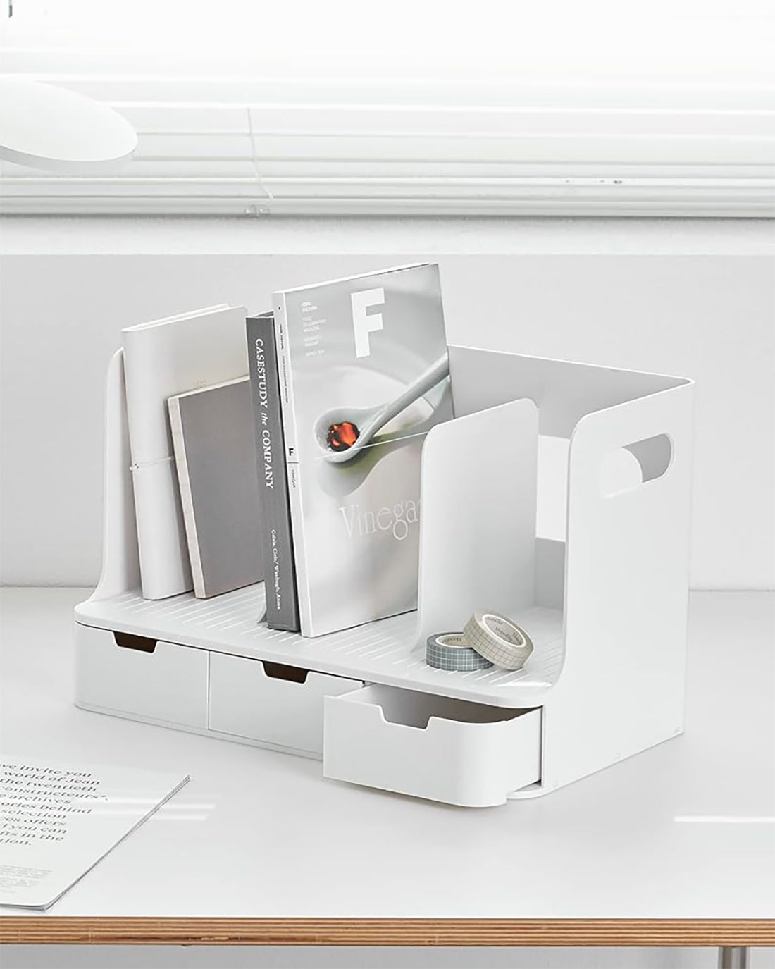 Sysmax | Olio Book Rack with 3 Compartments | 3 Drawers | Organiser | White