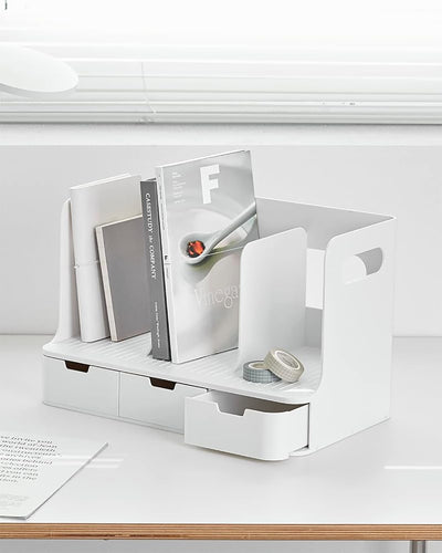 Sysmax | Olio Book Rack with 3 Compartments | 3 Drawers | Organiser | White