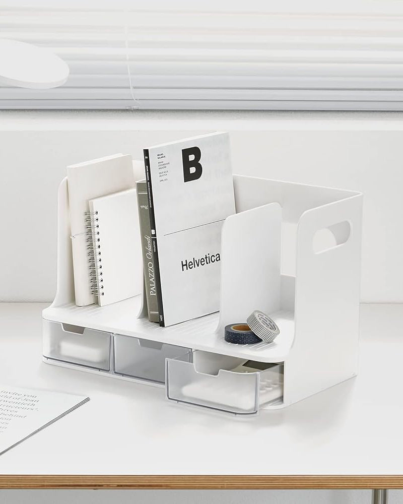 Sysmax | Olio Book Rack with 3 Compartments | 3  Transparent  Drawers | Organiser| White