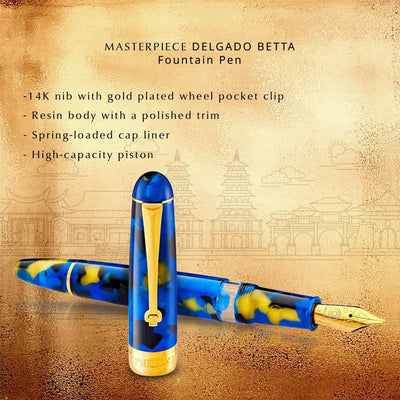 Penlux | Masterpiece Delgado | Fountain Pen | Betta | Blue | Piston Filling