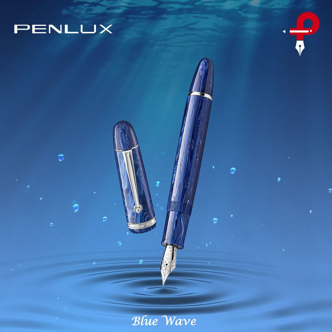 Penlux | Masterpiece Grande | Fountain Pen | Steel Nib | Blue Wave | Piston Filling