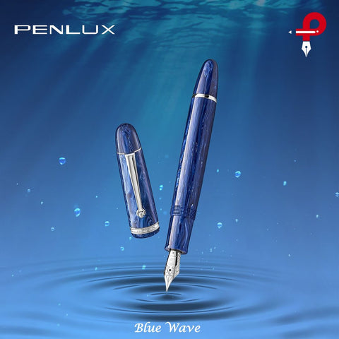 Penlux | Masterpiece Grande | Fountain Pen | Steel Nib | Blue Wave | Piston Filling