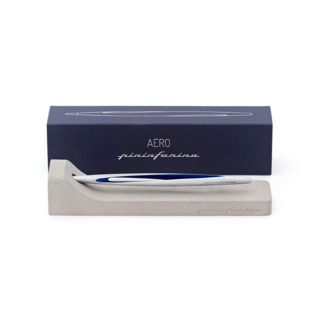 Pininfarina | Aero Blue Pencil | Ethergraf® metal alloy tip  | Raw Concrete Desk Stand