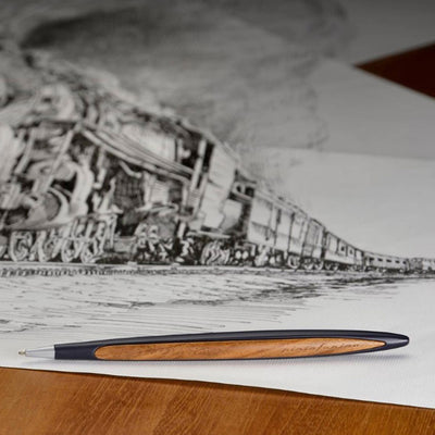 Pininfarina | Cambiano Classic Ink | Ballpoint Pen | Blue |  Solid Wood Desk Stand