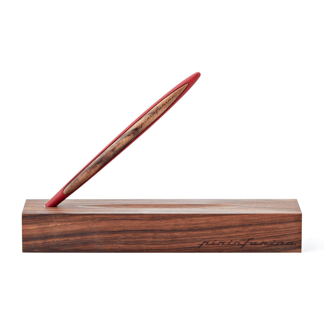 Pininfarina | Cambiano Classic Ink | Ballpoint Pen | Red | Solid Wood Desk Stand