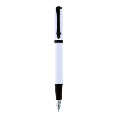 Platignum Studio White Fountain Pen, Stainless Steel Medium Nib, Black - Blue Cartridge - Converter - 50301
