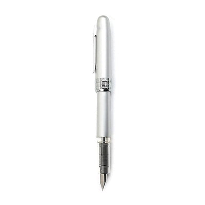 Platinum Plaisir Fountain Ink Pen With Ss Fine Nib, Ice White Barrel, Cap, Anodized Aluminium Body With Shiny Surface, Black Ink Cartridge, Slip And Seal Cap Design.