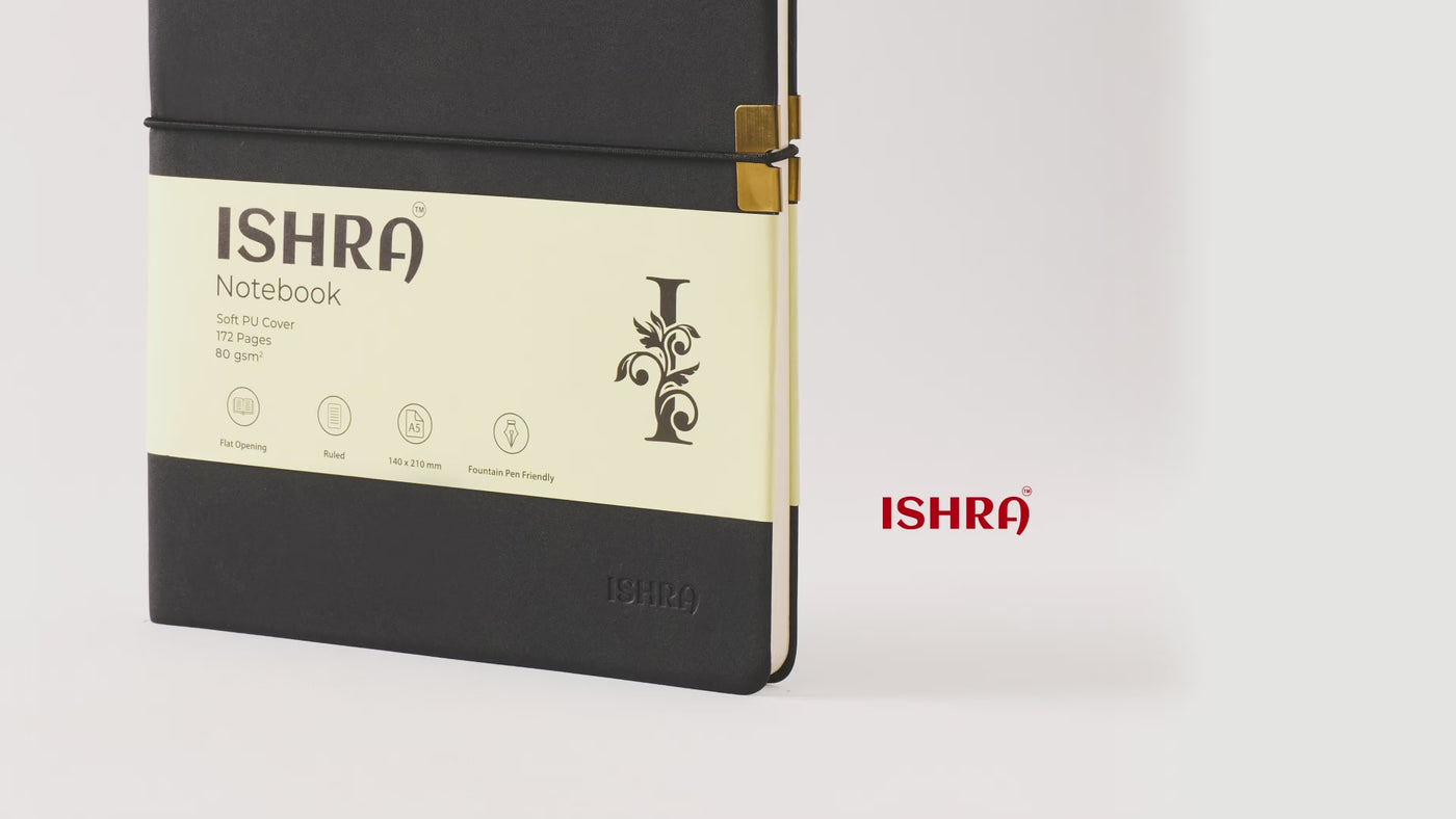 ISHRA A5 Size Ruled Notebook | Ideal Note Book Journal Diary for Work Office Writing Journaling Note Taking Travel | Dark Grey Soft Cover| 172 Pages | 80gsm | Fountain Pen Friendly Paper