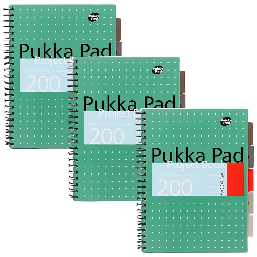 Pukka Pad | Project Book | A4+ | Ruled | Metallic Green | Pack of 3