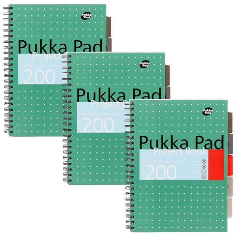 Pukka Pad | Project Book | A4+ | Ruled | Metallic Green | Pack of 3