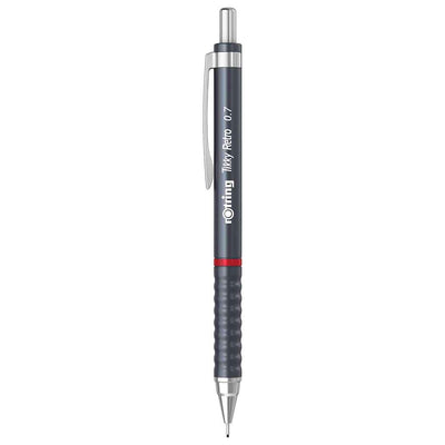 Rotring | 0.7mm | Metallic Grey Clutch Lead | Mechanical Pencil | Tikky Retro | 2B Lead | Eraser Inbuilt - penpencilink