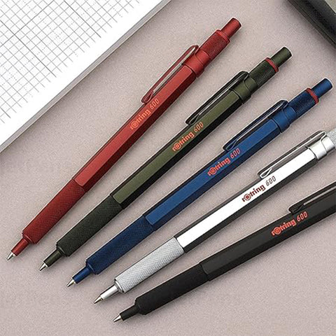 Rotring | 600 Series | Red 1.0mm Ball Pen | Metal Body | Non-Slip | Metal Knurled Grip