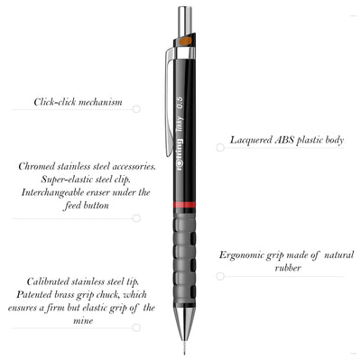 Rotring Tikky 0.5mm Mechanical Pencil – Black with Spare Leads - penpencilink