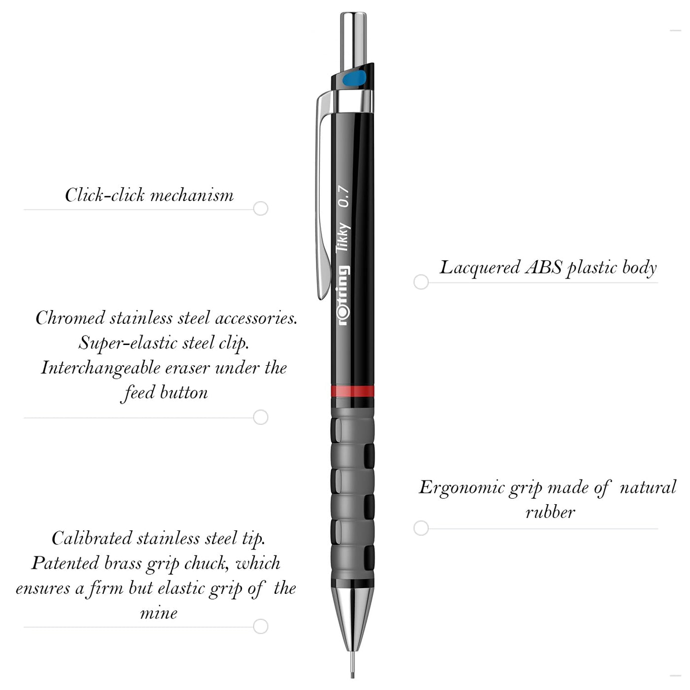 Rotring Tikky 0.7mm Mechanical Pencil – Black | HB Lead | Built - in Eraser - penpencilink
