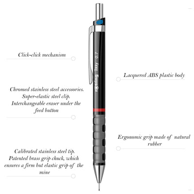 Rotring Tikky 0.7mm Mechanical Pencil – Black | HB Lead | Built - in Eraser - penpencilink