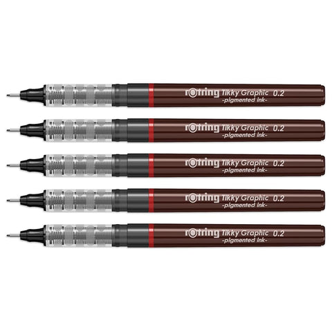 Rotring | Tikky | Graphic Fineliner | 0.2mm | 5 Pen Set