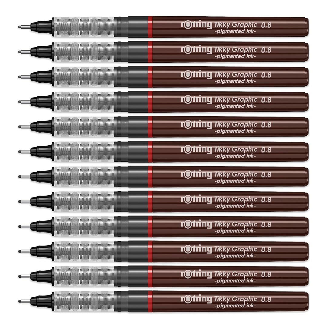 Rotring | Tikky | Graphic Fineliner | 0.8mm | Black Ink | Box of 12