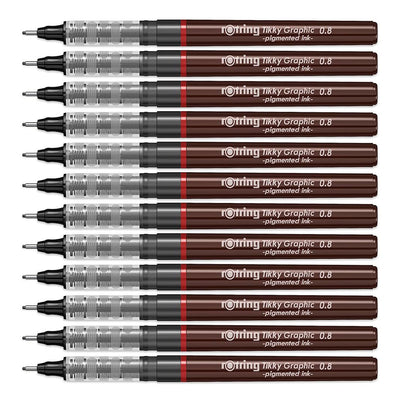 Rotring | Tikky | Graphic Fineliner | 0.8mm | Black Ink | Box of 12
