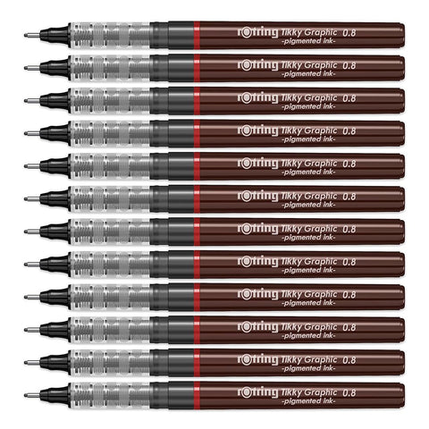 Rotring | Tikky | Graphic Fineliner | 0.8mm | Black Ink | Box of 12