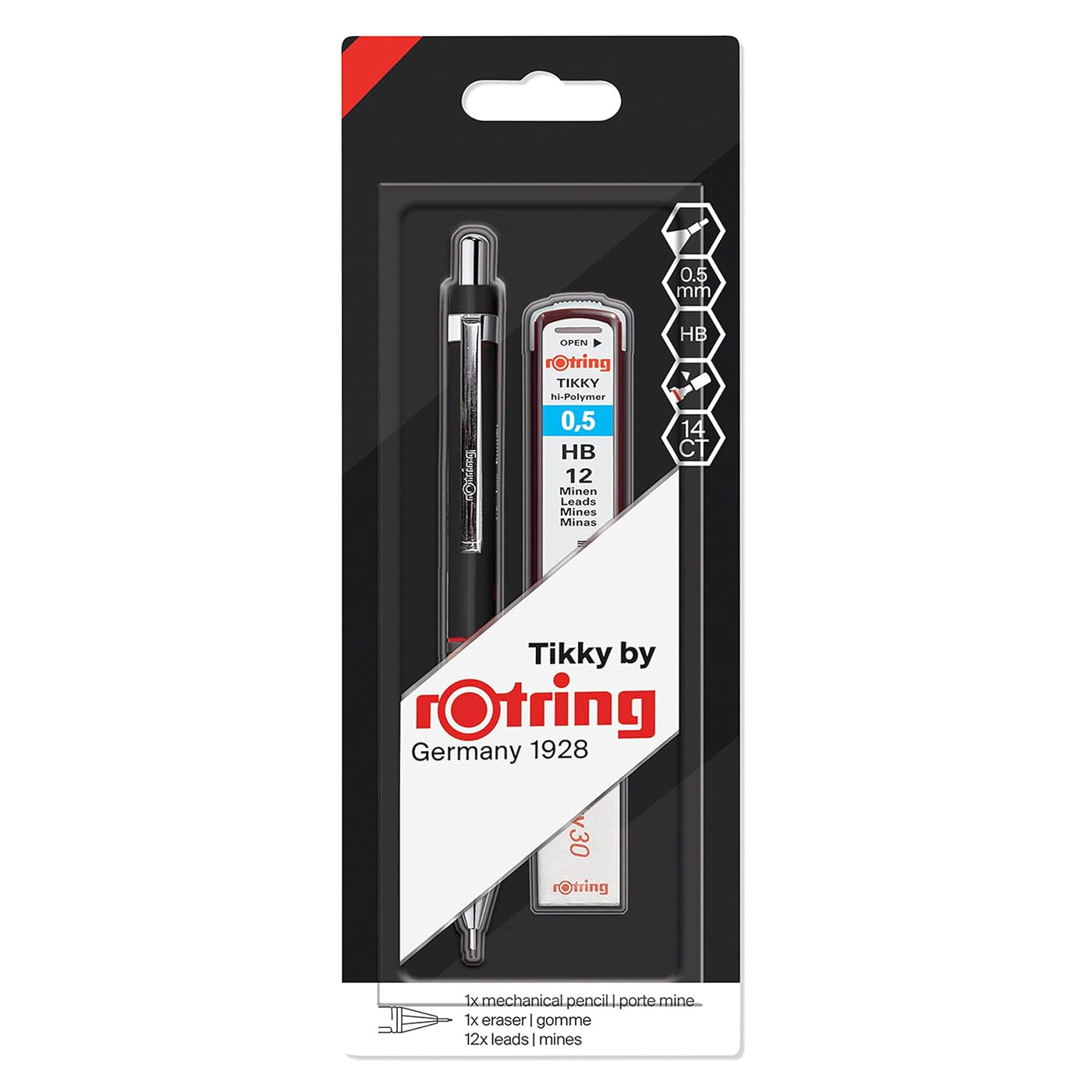 Rotring Tikky Mechanical Pencil 0.5mm – Black Barrel | Includes Spare Leads & Eraser - penpencilink