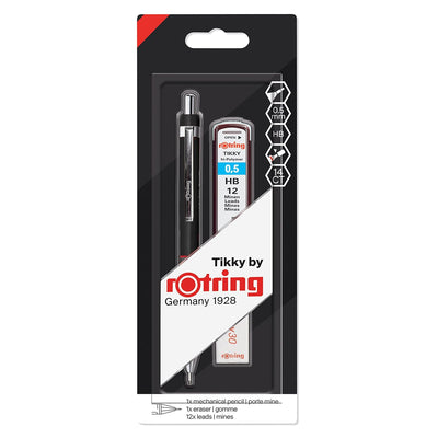 Rotring Tikky Mechanical Pencil 0.5mm – Black Barrel | Includes Spare Leads & Eraser - penpencilink
