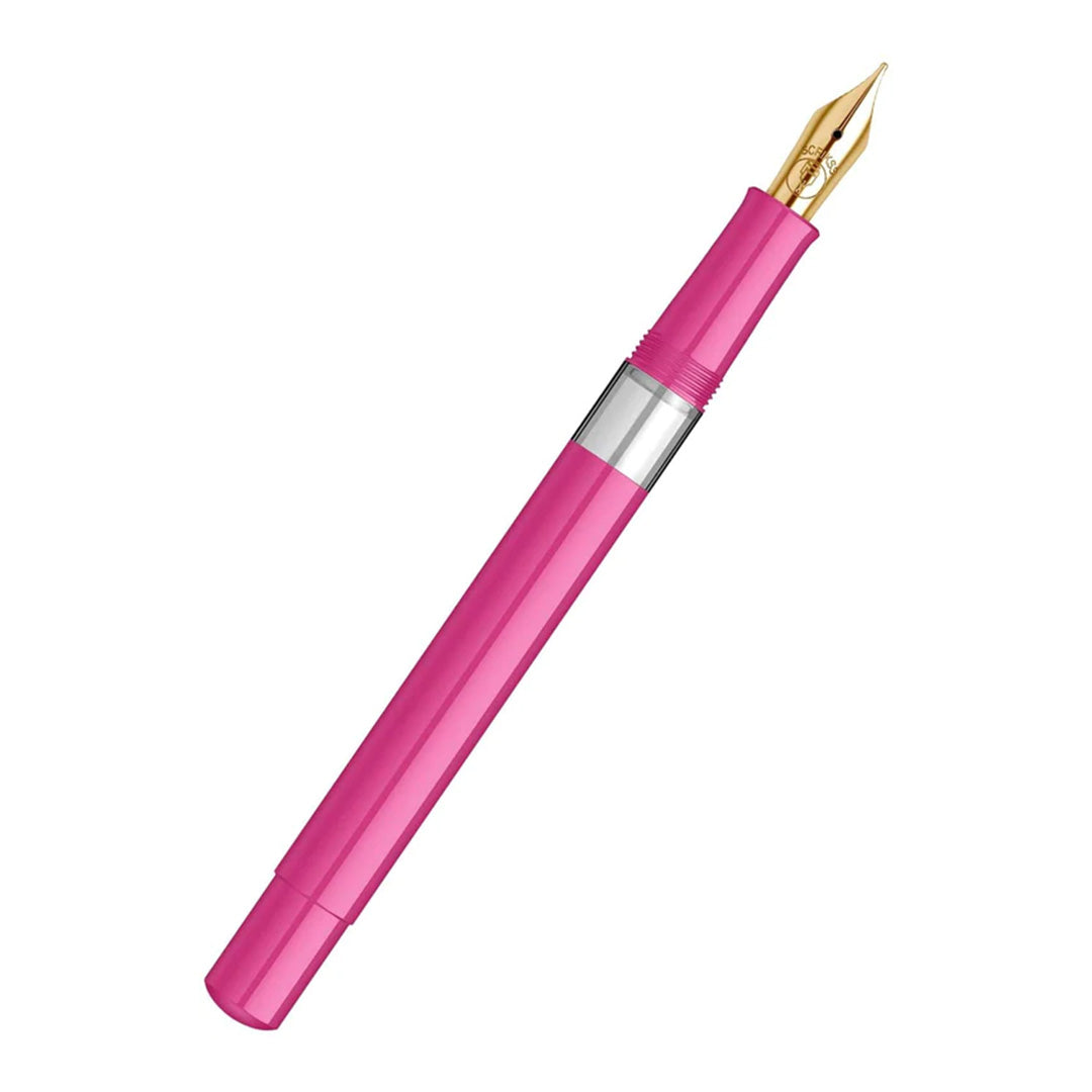 Scrikss 419 Legendary Fountain Ink Pen with Gold Plated Iridium Medium Nib - Trims Scratch Resistant Acrylic Glossy Pink Barrel - Screw Cap, Piston Ink Filling System