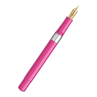Scrikss 419 Legendary Fountain Ink Pen with Gold Plated Iridium Medium Nib - Trims Scratch Resistant Acrylic Glossy Pink Barrel - Screw Cap, Piston Ink Filling System