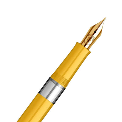 Scrikss 419 Legendary Fountain Ink Pen with Gold Plated Iridium Medium Nib - Trims Scratch Resistant Acrylic Glossy Yellow Barrel - Screw Cap, Piston Ink Filling System