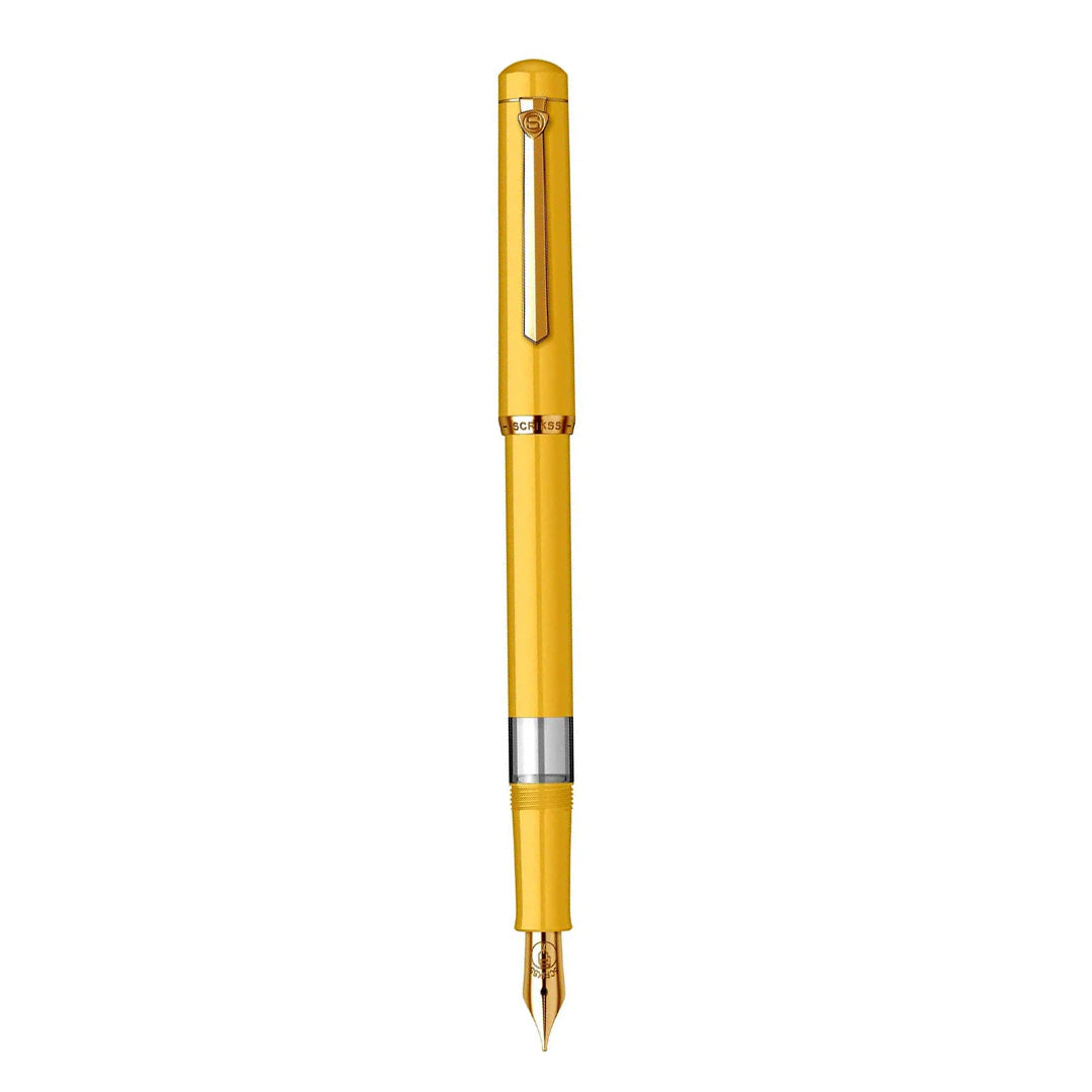 Scrikss | 419 Legendary | Fountain Ink Pen | Medium Nib | Gold Plated | Glossy Yellow Barrel