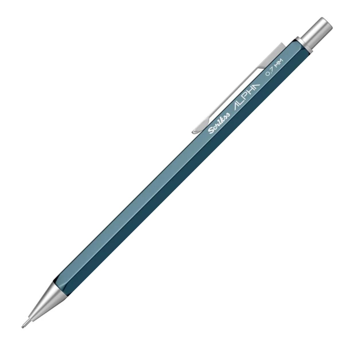 Scrikss Alpha Series 0.7mm Mechanical Pencil – Blue Hexagonal Metal Barrel - penpencilink