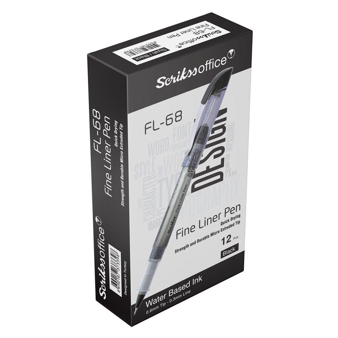 Scrikss | Fl-68 | Fineliner 0.6mm | Box Of 12 | Black