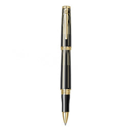 Scrikss Heritage 23k Gold Plated Engraved Design Rollerball Pen | Glossy Black