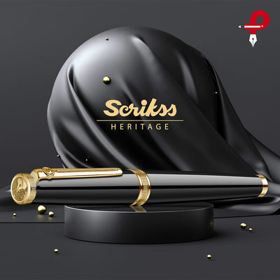 Scrikss | Heritage | Glossy Black | Roller Ball Pen | 23k Gold Plated | 1.0mm Point refill