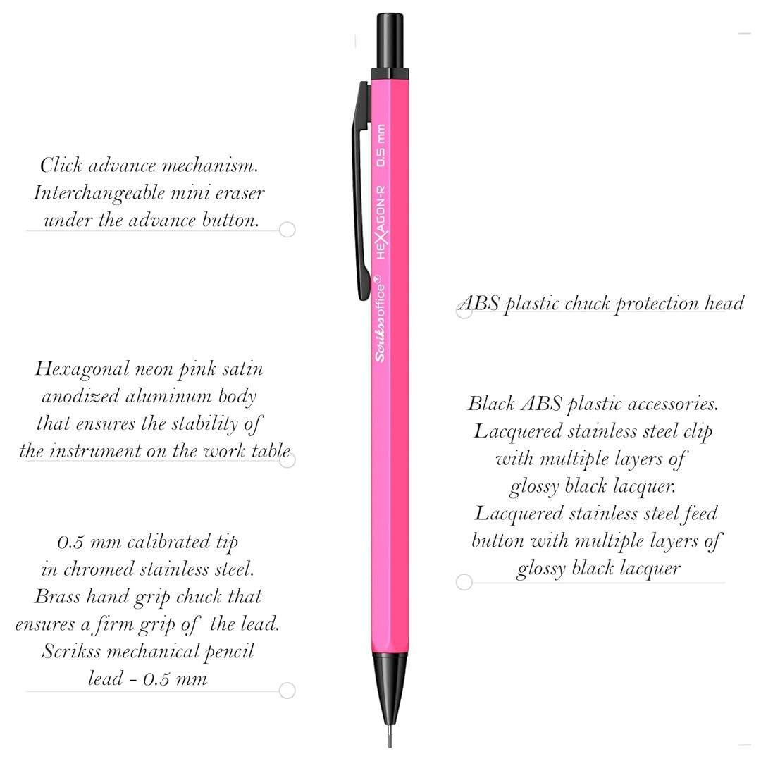 Scrikss Hexagon-R 0.5mm Mechanical Pencil - Neon Pink