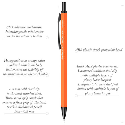 Scrikss Hexagon-R 0.5mm Mechanical Pencil - Orange
