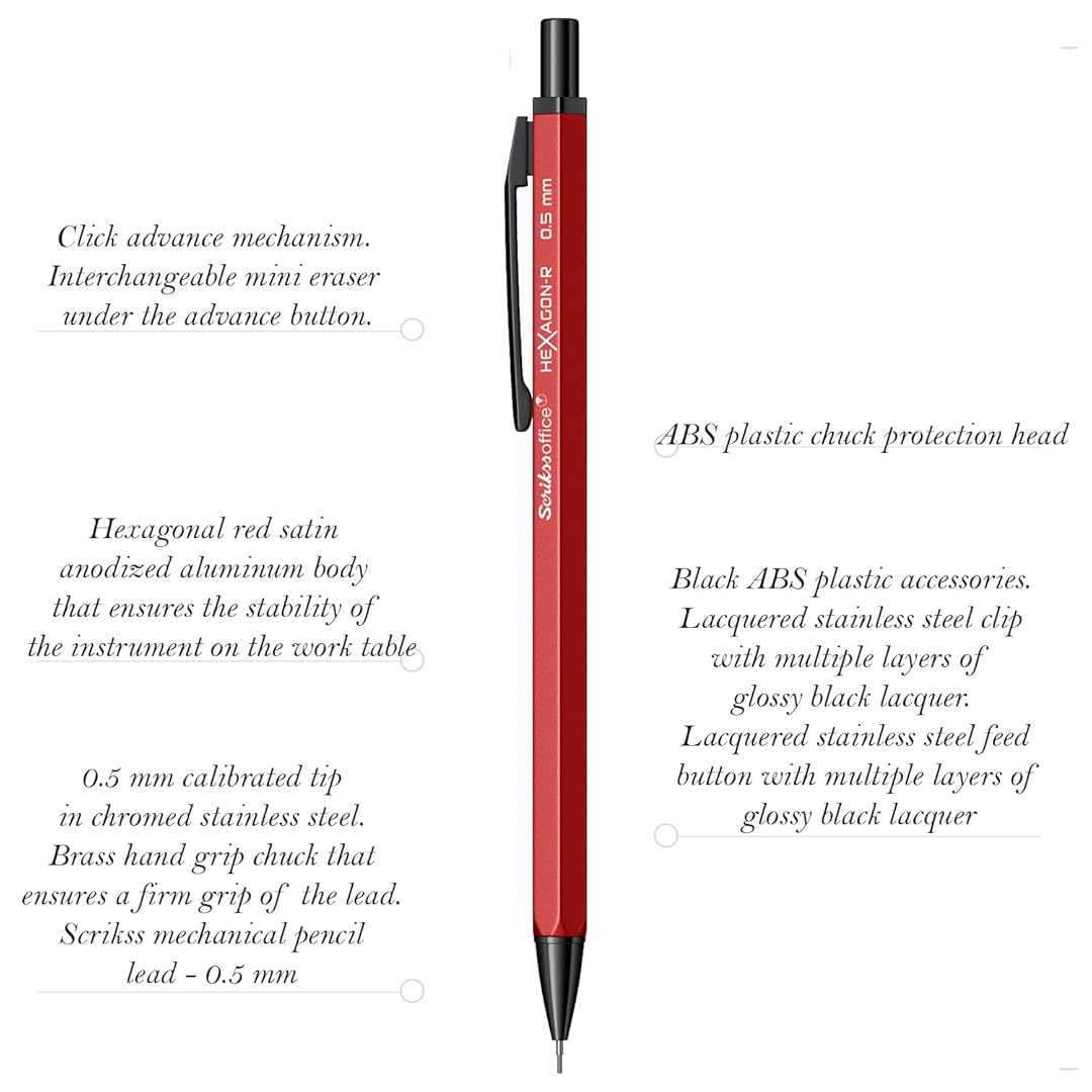 Scrikss Hexagon-R 0.5mm Mechanical Pencil - Red