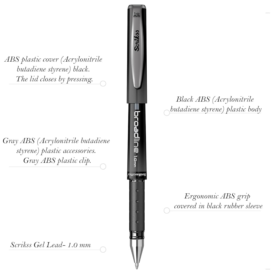 Scrikss | Office Broadline | 0.1mm | Gel Pen | Black | Pack Of 12