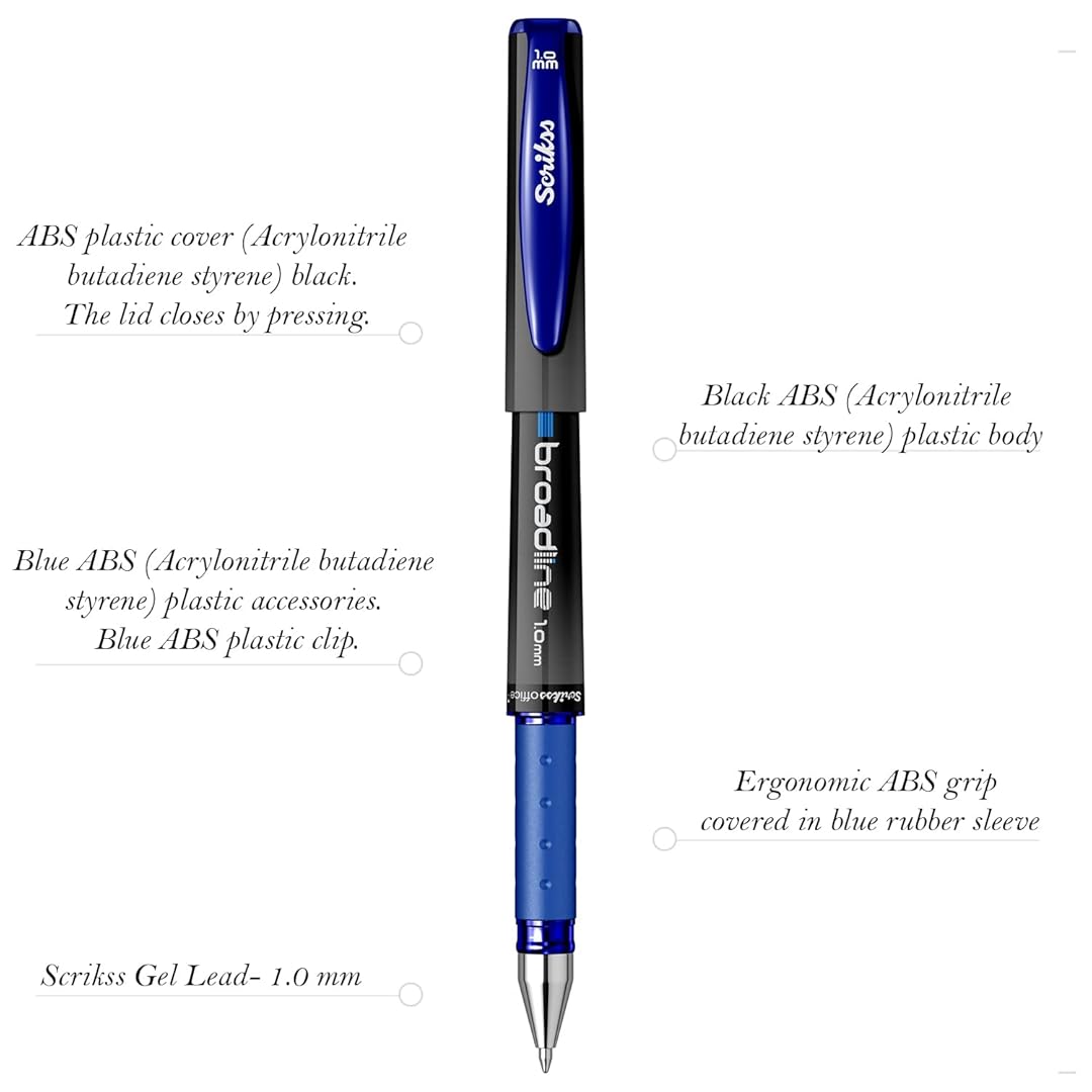 Scrikss | Office Broadline | 0.1mm | Gel Pen | Blue | Pack Of 12